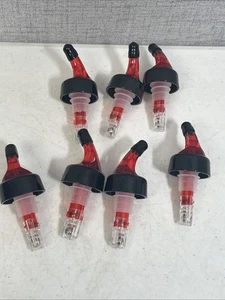 Liquor Bottle Pourer Spouts Black w/ red Plastic Spill Stop - Lot of 7 Pourers - Picture 1 of 5
