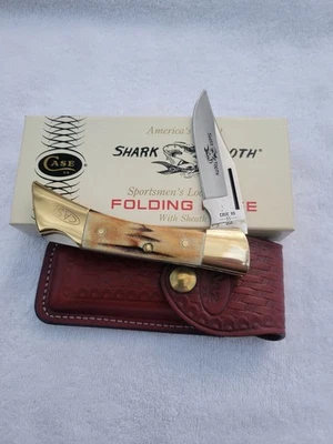 1980 10 Dot Case xx USA Lockback Sharktooth Knife Stag Handle W/ Leather Sh NIB  - Image 1 of 3