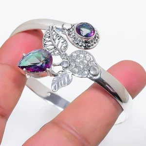 Mystic Topaz Gemstone 925 Sterling Silver Jewelry Cuff Bracelet Adjustable - Picture 1 of 1