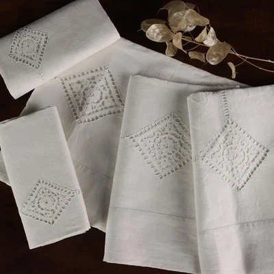 Drap Double avec 2 Taies d'Oreiller Lin Décoration Second Hand Original - Photo 1/4