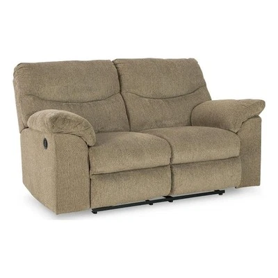 Ashley Furniture Alphons Fabric Reclining Loveseat in Light Brown - Image 1 of 4