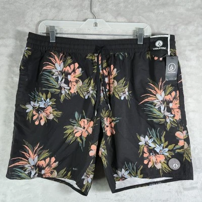 Pantalones Cortos Volcom Volley Talla XL Negros Híbridos Boardshorts Hoja Floral Nuevos con Etiquetas Foto 1 de 4