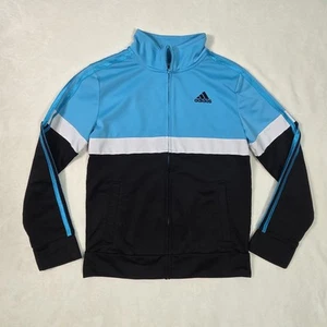Boys Adidas Full Zip Tricot Track Jacket, Aqua/Black/White, Sz Med 10/12 - Picture 1 of 4