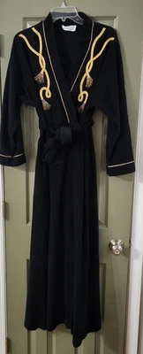 Винтажный Vanity Fair черный длинный халат вышитый золото кисточки карманы велюр размер S - Изображение 1 из 4