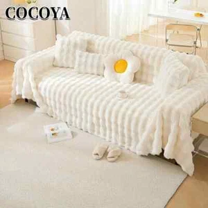 Faux Rabbit Fur Sofa Cover Warm Slipcovers Luxury Plush Couch Covers Living Room - Picture 1 of 22
