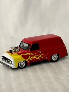 Johnny Lightning 1:64 Scale Woodys & Panels 1955 Ford, Red with Flames - Picture 1 of 13