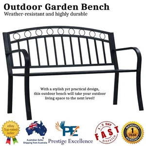 Outdoor Garden Bench Black Steel Curved Armrest Lounge Patio Furniture Seat NEW - Picture 1 of 9