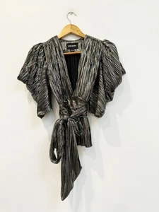 Designer Sabina Musayev Size S Metallic Silver Stunning Women's Top - Picture 1 of 5