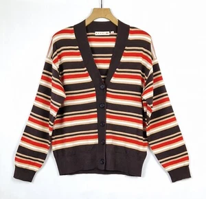 MARNI UNIQLO BRAUN BUNT GESTREIFT WOLLMISCHUNG SEHR OVERSIZED CARDIGAN XS 10 12 14 - Bild 1 von 11