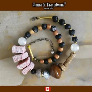 woman jewelry luxury necklace handmade big beaded ceramic gemstone pendant chain - Foto 1 di 24