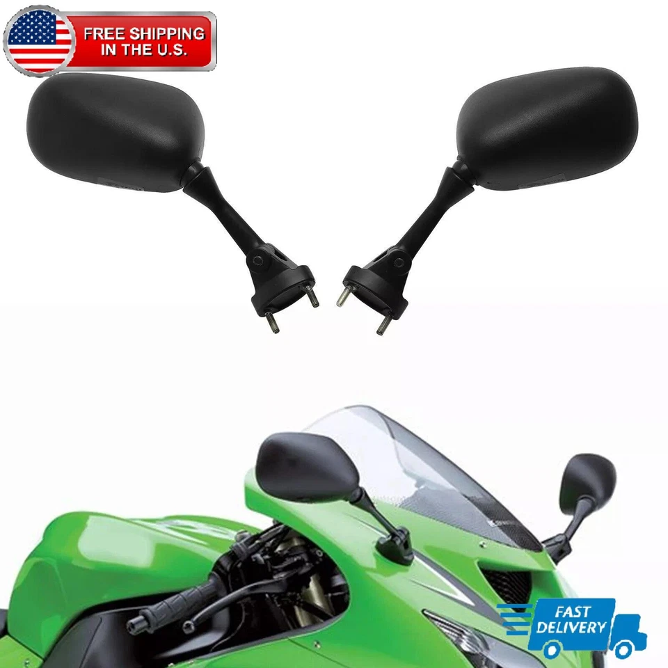Pair Rear View Mirrors For Kawasaki Ninja ZX10R ZX6R ZX6RR 2005 2006 2007 2008 - Imagem 1 de 4