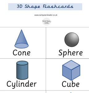 3D Shapes Printed Cardboard FlashCards Education Vocabulary Year 1 2 3 4 5 6 - Picture 1 of 1