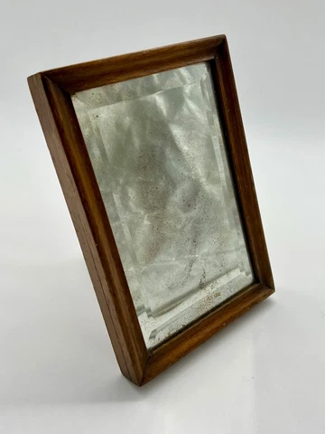 Antique Vintage Wood Framed Beveled Mirror With Pivoting Foot/Stand - Primitive Cover