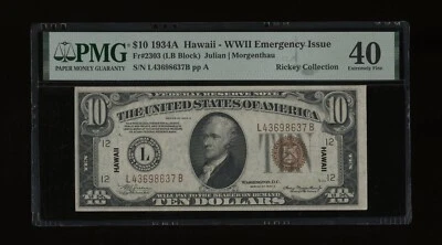 DBR 1934-A $10 FRN Hawaii LB Block Fr. 2303 PMG XF-40 Serial L43698637B - Image 1 of 2