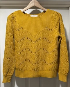 Loft Womens Geometric Perforated Boatneck Sweater Sz.Large $88 Mustard Gold - Picture 1 of 6