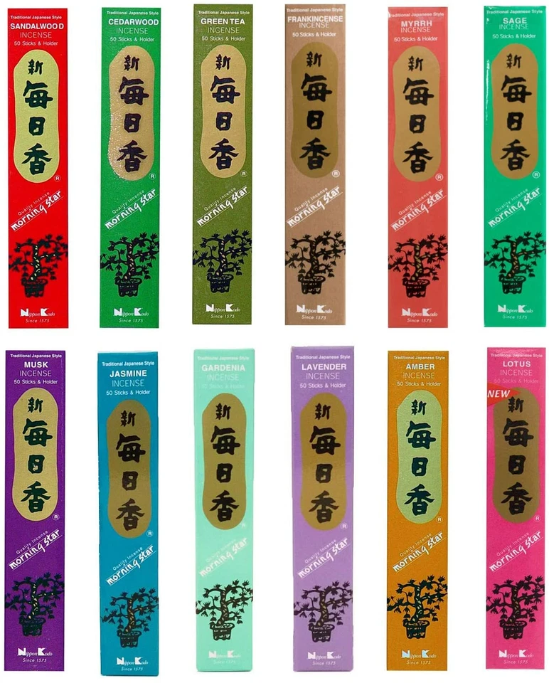 12 CAJAS Nippon Kodo Morning Star Incienso Fragancia Surtido (Total 600 varillas) Foto 1 de 1