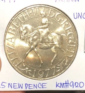 1977 Britain 1 Crown -25 Pence UNCIRCULATED QEII Jubilee  Coin-38.61MM- KM#920 - Picture 1 of 4