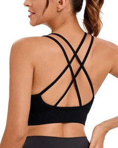 Black Sports Bra for Women Criss-Cross Back Padded Black Sports Bras High Sup... - Picture 1 of 7