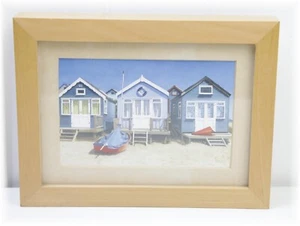 Blue Beach Huts Art Print Shadow Box Solid Wood Framed IKEA Print - Picture 1 of 7