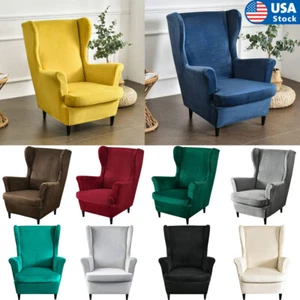 Velvet Wing Chair Slipcover Wingback Cover Armchair Stretch Protector 2Piece/Set - Picture 1 of 99