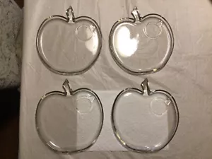 Vintage Clear Glass Apple Shaped Fruit/Veggie Dip Dish Set of 4 - LOVELY! #BS-0 - Picture 1 of 12