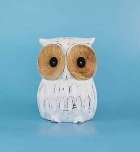 Handmade White-Washed Wooden Owl Statue Figurine Hoot Sculpture Home Decor Wood - Picture 1 of 5