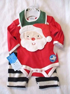 Bon Bebe 0-3 months 3 Pc Santa Long Sleeve Bodysuit Pants Bib Christmas New - Image 1 of 3