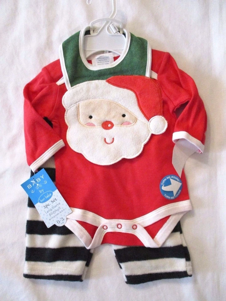 Bon Bebe 0-3 месяцев 3 ПК Санта длинным рукавом боди брюки нагрудник Рождество новый - Изображение 1 из 3