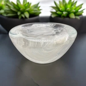 Glass Bowl Votive Candle Holder White Clear Swirl Art Glass Deco Kosta Style - Picture 1 of 14