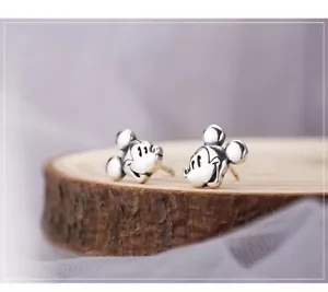 Tiny Adorable Silver Disney Mickey Mouse Stud Earring ~925 Silver~ - Picture 1 of 4