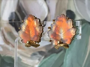 Vintage Glass Leaf Clip On Earrings Cottage Core Fairy Whimsical - Picture 1 of 5