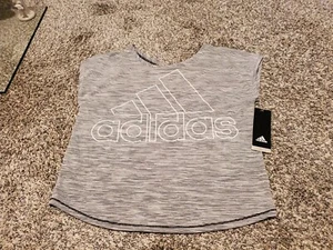 NWT Adidas Gray Logo Cap Sleeve Shirt XL(14-16) - Picture 1 of 3