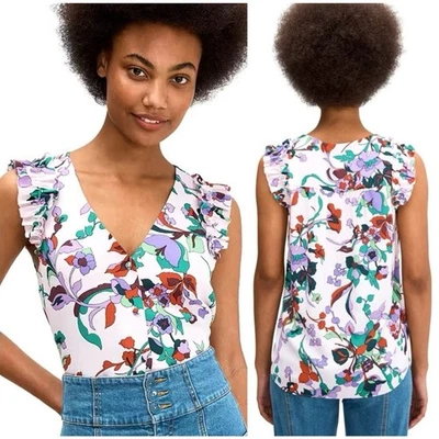 Blusa floral grande con cuello en V Kate Spade para mujer Fleur Nouveau Foto 1 de 4