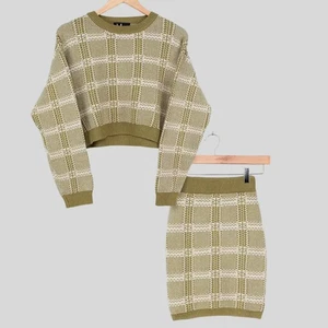Lulus Best Match Green Plaid Two-Piece Long Sleeve Sweater Dress Womens Small - Picture 1 of 22