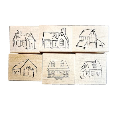 6 CASAS DE CONSTRUCTORES DE ESCENAS Impresiones artísticas Estampillas de goma Cabaña Puente de granero p-222 Foto 1 de 4