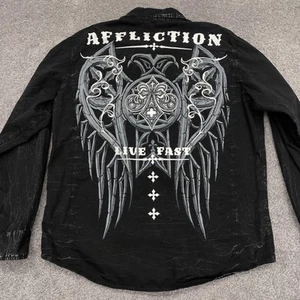 Affliction Shirt Men's 2XL Black Premium Military Style Gothic Wings Y2K - Picture 1 of 14