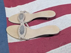 Fendi hochhackige Leder-Pumps Sandalen Größe 10 offene Zehenpartie LESEN - Bild 1 von 11