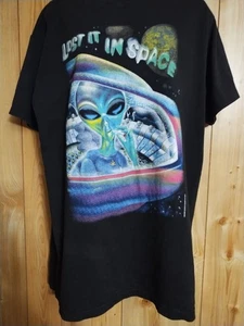 Camiseta Negra Vintage Alien Smoking Joint UFO Lost In Space Talla Grande - Imagen 1 de 16