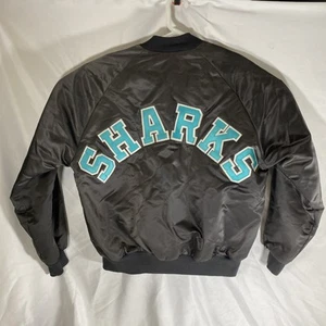 Vintage San Jose Sharks Satin Chalkline Jacket Size Large Spellout Black NHL - Bild 1 von 7