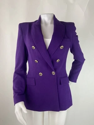 Blazer longo fino tamanho médio roxo gabardine dourado botão peito duplo Zara - Imagem 1 de 4