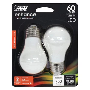 FEIT ELECTRIC BPA1560W927CAFIL2/RP LED,8 W,A15,Medium Screw (E26),PK2 56JH31 - Picture 1 of 1