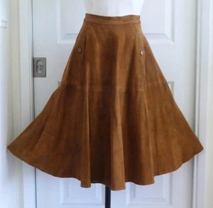 Gonna midi vintage Giorgio Valli Italy couture castagno scamosciato con tasche S XS p/o set - Foto 1 di 22
