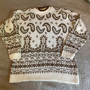 Vintage Keren Sweater Women’s Large White Paisley Geometric Metallic Mock Neck - Picture 1 of 8