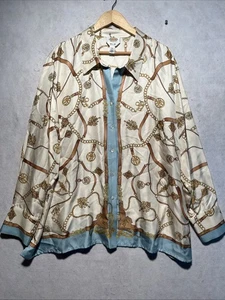 Vtg Talbots Womens Pure Silk Button Up Shirt Sz 24 W Preppy Old Money Chain Link - Picture 1 of 10