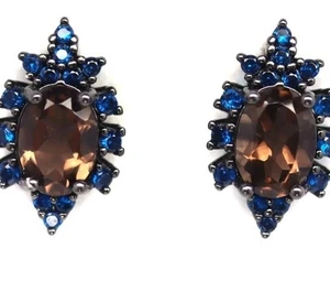 925Silber OHRRINGE Stecker Echte Edelsteine Rauchquarz mit blauen Zirkonia Vergo - Bild 1 von 4