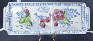 Pre-Owned: Oblong Serving Tray with Fruits Oiseau Bleu Fruits Pattern Gien - Picture 1 of 11