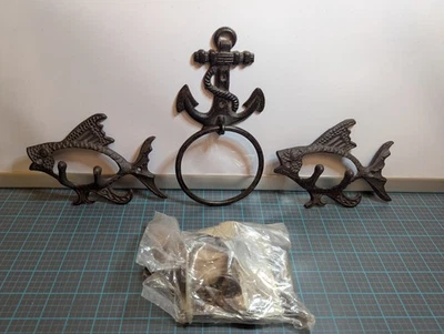 ANILLO TOALLERO PUERTA ANCLA ESTILO ANTIGUO HIERRO FUNDIDO, 3 Perchas Náuticas  Foto 1 de 4