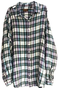 Oak Hill Linen Shirt Men's Size 2XLT Button-Up Plaid Long Roll Tab Sleeves VGUC - Picture 1 of 12