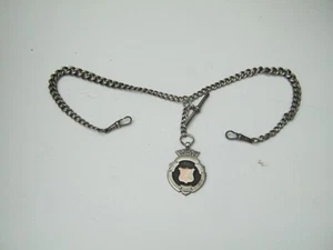 Antique Sterling Silver Double Albert Chain With Double Swivels / T Bar & Fob - Picture 1 of 6