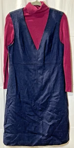 PENDELTON 100% WOOL SHEATH DRESS NAVY BLUE SZ 14 LINED & TURTLENECK SWEATER SZ M - Picture 1 of 24